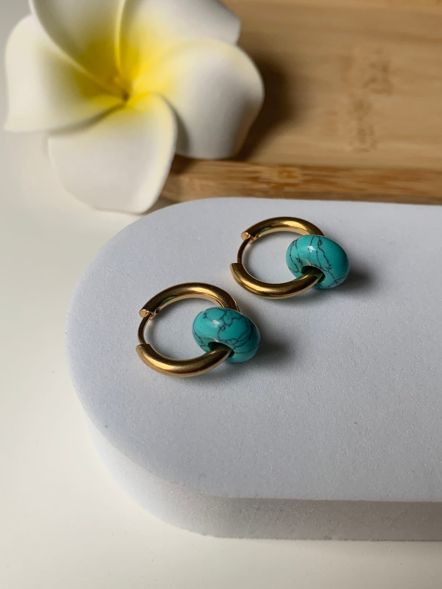 Boucles d’oreilles en acier inoxydable anneau pierre turquoise