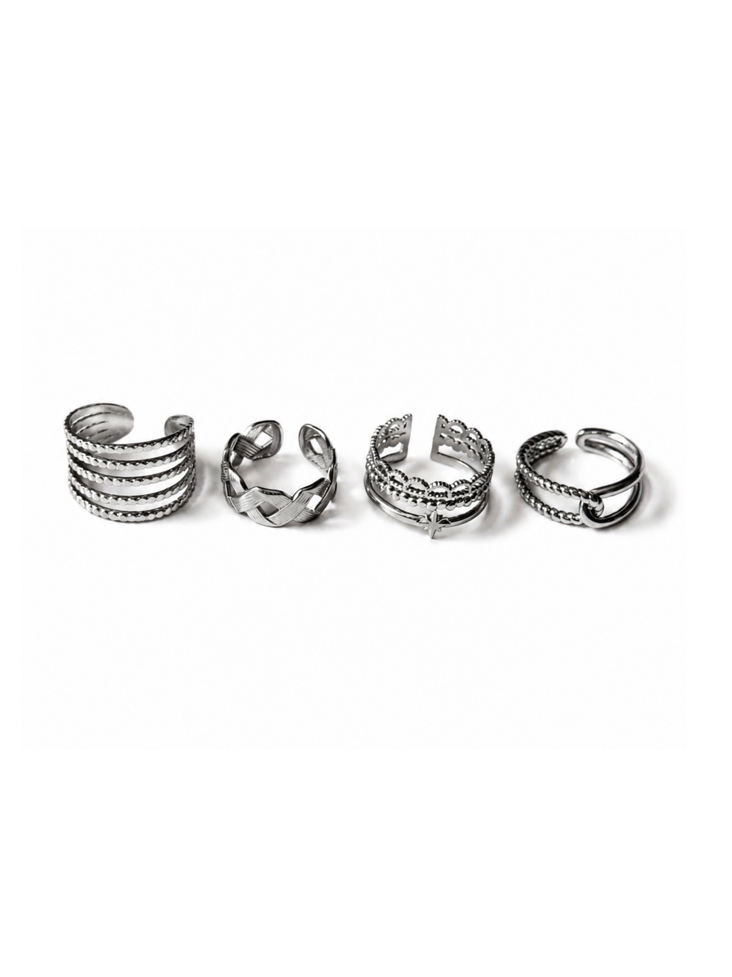 NEW l Lot de 4 bagues inoxydables