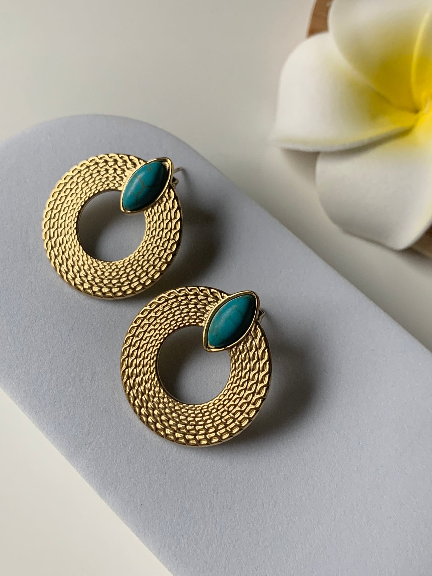 Boucles d’oreilles en acier inoxydable pierre turquoise