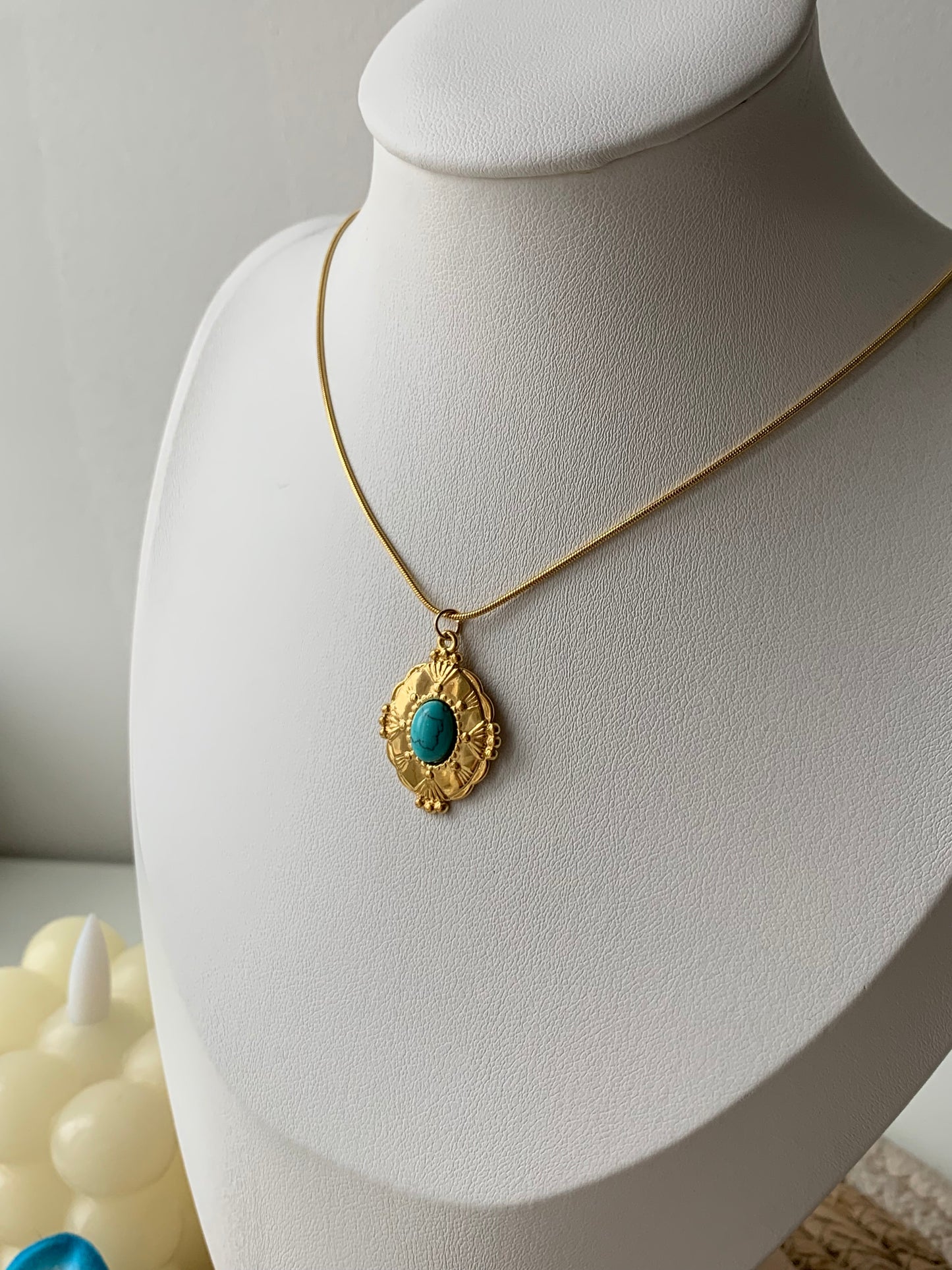 Collier ajustable en acier inoxydable bohème pierre turquoise