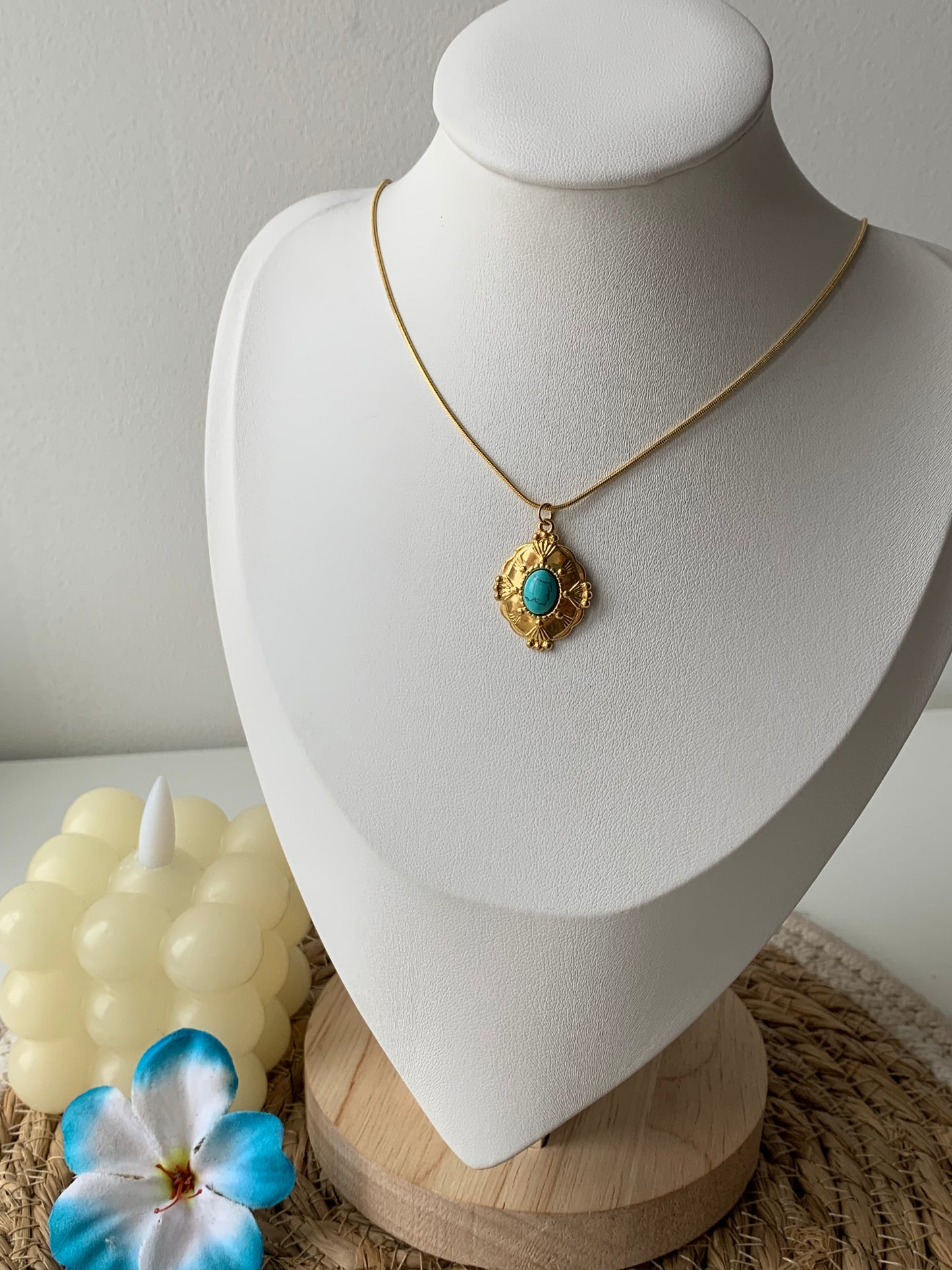 Collier ajustable en acier inoxydable bohème pierre turquoise