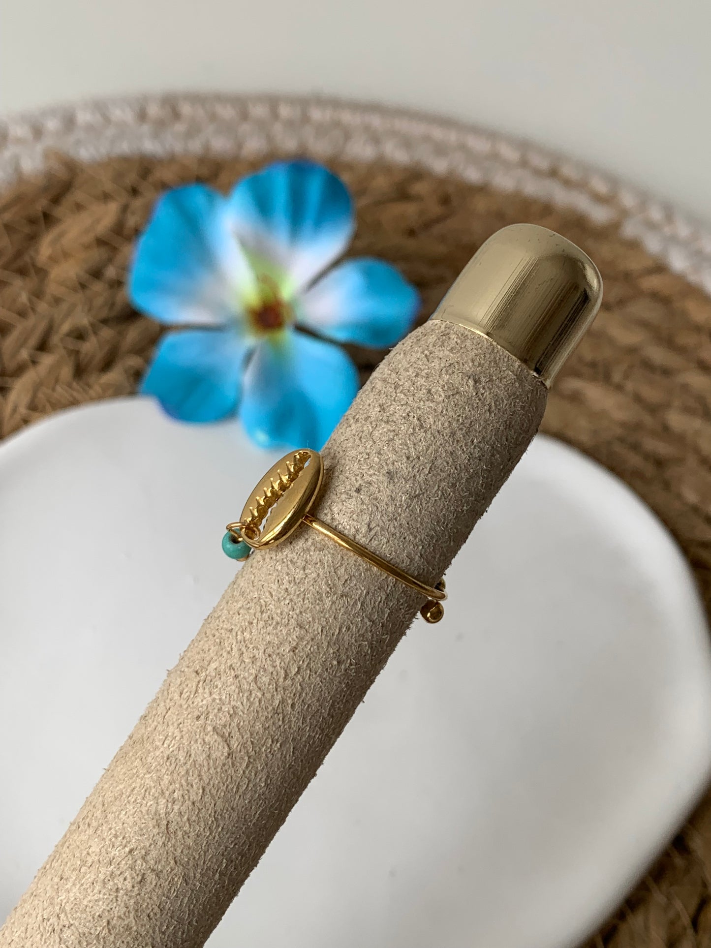 OCEAN MOOD - Bague ajustable en acier inoxydable coquillage pierre naturelle