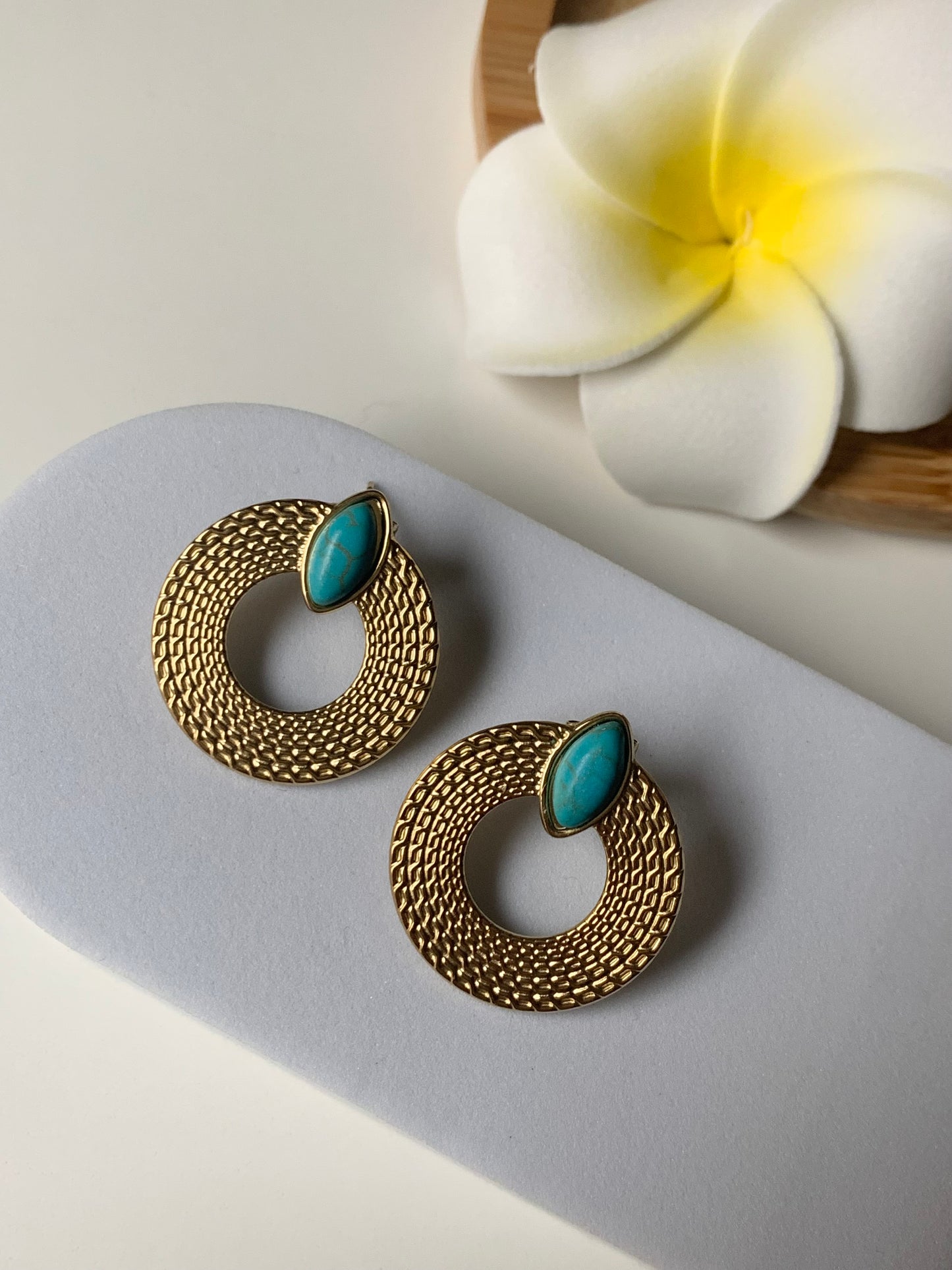 Boucles d’oreilles en acier inoxydable pierre turquoise