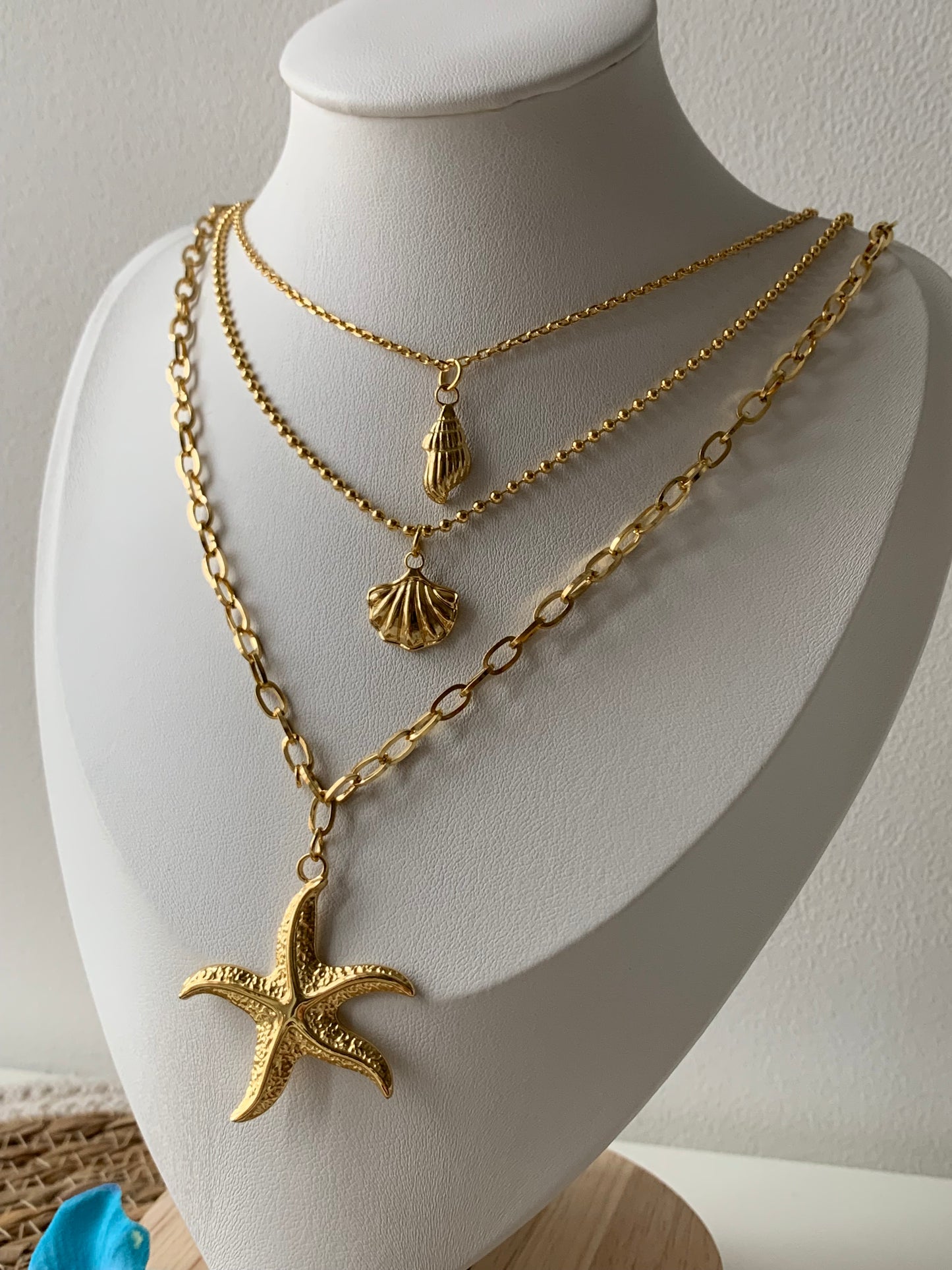 OCEAN MOOD - Collier ajustable en acier inoxydable 3 rangs coquillage