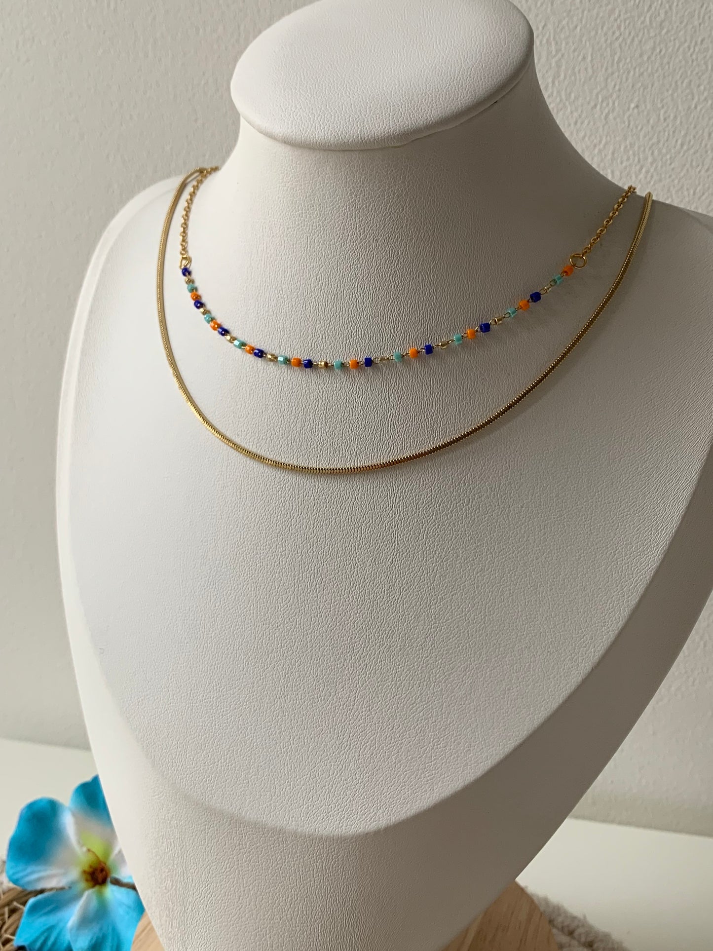 Collier ajustable en acier inoxydable 2 rangs colorés