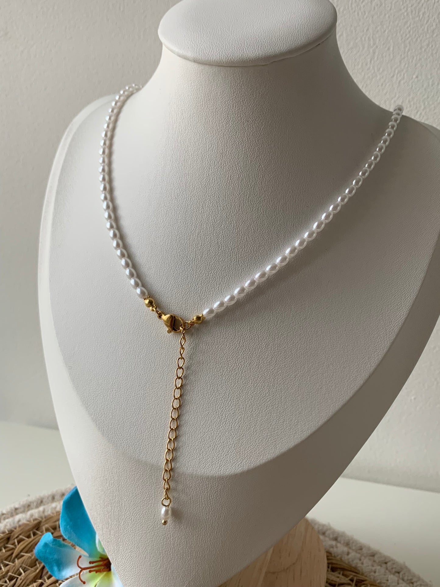 Collier ajustable en acier inoxydable perle nacre